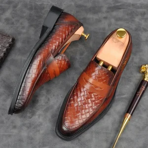 High-quality Men’s Woven Leather Shoes Fashionable Comfortable Odor-resistant Men’s Formal Suit Leather Shoes