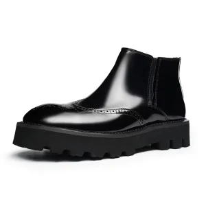High-top Men’s Boots Genuine Cow Leather Slip On Anti-Slippery Shoes