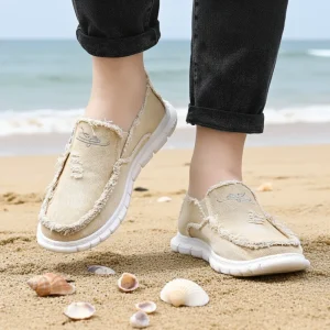 Highly Recommended Men’s Spring Solid Color Canvas Shoes New Washed High End Casual Work Slip On Breathable Lightweight Shoes