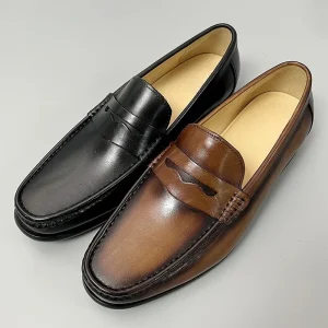 Hot Selling Summer Casual Men’s Leather Loafers Breathable Custom Style Office Shoes for Men Black Soft Rubber Sole Men Shoes