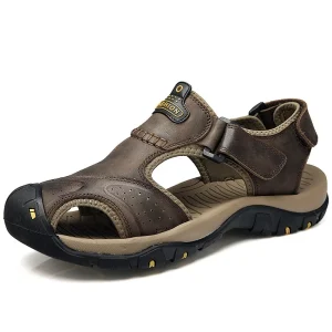 Hot Selling Summer Men’s Sports Beach Outdoor Sandals Leather Slip On with Anti Slip Feature Close Toe Design