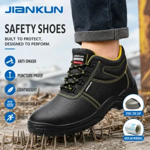 Industrial Anti Slip Safety Shoes for Men with Leather Steel Toe Wear Resistant Feature