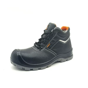 Injection Men’s Middle high Safety Shoes Black Embossed Anti Smashing Anti Puncture Big Toe Cap Non Slip Wear Resistant Factory