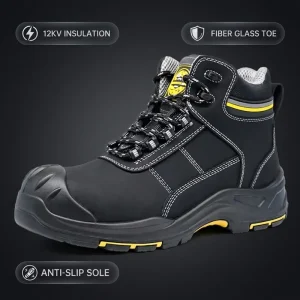 Insulation 12KV Non-slip Nubuck Anti-stab Midsole Fiberglass Toe Heavy Industry Type Comfortable Safety Shoes for Men