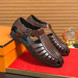 Italian Breathable Men’s Sandals Hollow Buckle Solid Pattern Closed Toe Height Increasing Dress Shoes Monk Strap Loafer