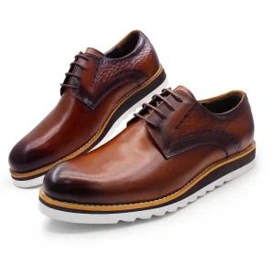 Italian Casual Lace Up Derby Leather Men’s Skateboarding Shoes Brown Oxford Dress Shoes for Business