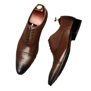 Italian Fashion Handcrafted Genuine Leather Men’s Oxford Business Formal Shoes with Pointed Toes
