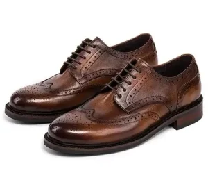 Italian Men’s Brogues Oxford Derby Dress Shoes Breathable Waterproof Leather Autumn/Winter Formal Business Style Solid