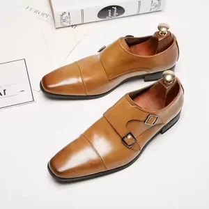 Italian Men’s Wedding Dress Shoes Genuine Leather Flats Closed Closed Buckle Strap Plus Size Business Loafers Autumn