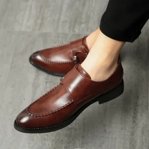 Italian Solid Pattern Dress Shoes Men’s Formal Business Loafers in Microfiber Slip-On Closure for Spring and Summer