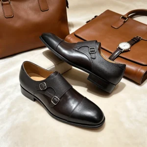 Italian Style Double Strap Monk Dress Shoes Men Hand Finished Leather Business Shoes Elegant Gentleman Wedding Footwear
