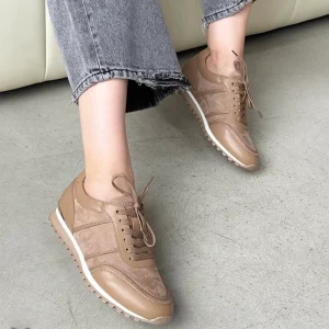 Khaki Patent Leather Breathable Shoelace Design Sporty Casual Shoes For Campus Wear And Daily Travel