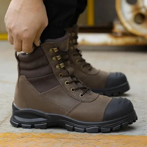 L605 1 High Cut Side Zipper Work Boots Dark Brown Crazy Horse Leather Safety Boot Australia PU TPU Outsole Safety Shoes