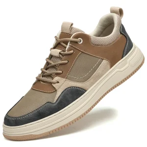 LANCI Men’s Breathable Casual Luxury Design Skateboard Shoes Genuine Leather Upper Rubber Outsole Mesh Lining All Seasons