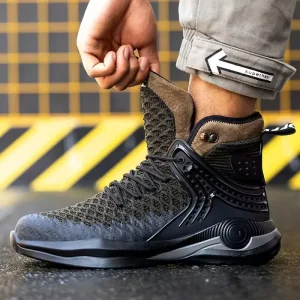 Labor Insurance Shoes Lightweight Breathable Deodorant Work Shoes Summer Men’s Casual Sports Safety Shoes with PU Bottom