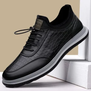 Lace Up PU Leather Check Upper Men’s Walking Style Shoes Leather Walking Shoes for Men
