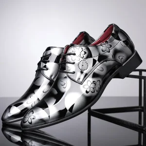 Lace up Fashion Casual Dress Shoes Plus Size Pointed Shiny PU Leather Formal Men’s Shoes