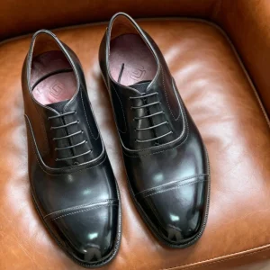 Large Round Head Simple Three-joint Men’s Shoe Hand Goodyear Hand Stitched Custom Leather Sole Oxford Shoes
