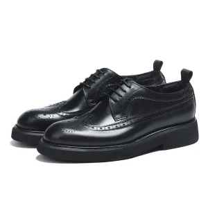 Large Size 37-46 Cowhide Men’s Dress Shoes Oxfords British Korean Design Height Increase Button Casual for Office Summer Spring