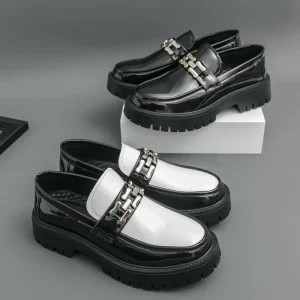 Large Size 47 Loafers Business Slip On Casual PU Upper Shoes British Style Youth Glossy Platform Heel Height Increasing Summer