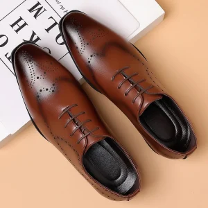 Large Size Black Business Formal Breathable Heightening Soft Sole Suit Summer Casual PU British Style Men’s Lace-Up Shoes
