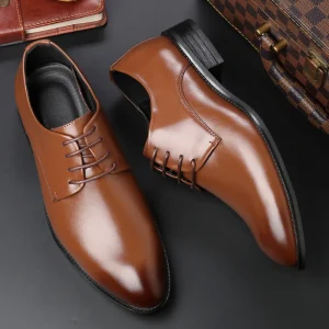 Large Size Breathable Trend Fashion Flat Wedding Shoes Pure Color Pointed Men’s Business Formal Shoes