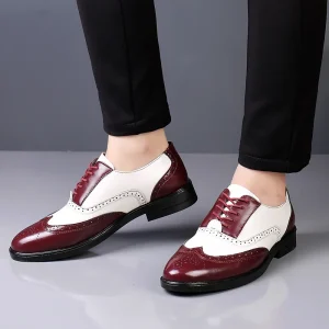 Large Size Color Block Trendy Men’s Business Dress Leather Shoes