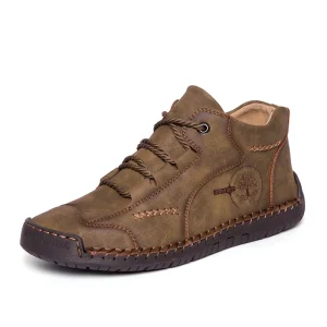 Large Size Fashion Microfiber Leather Shoes Winter with Fur Warm Handmade Ankle Boots Waterproof Men Casual Leather Boots