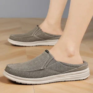 Large Size Light Casual Canvas Summer Loafers Men’s Trendy Half Drag Slip On Shoes Over the Foot to Wear