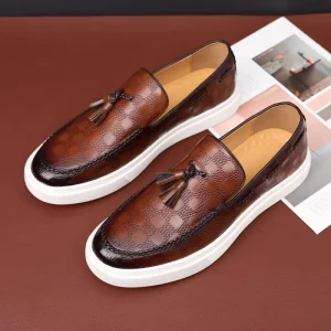 Large Size Men’s Dress Shoes White Soled Non-Slip Casual Flat Bottomed Retro Style Business Board
