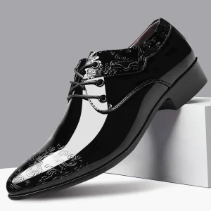 Large Size Men’s Glossy Dress Shoes Breathable Casual Lace-up Spring/Summer Wedding Oxfords Business Flat Shoes