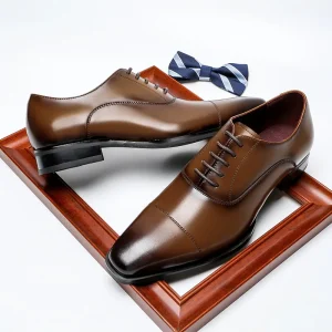 Large Size Men’s Leather Dress Shoes Cross Border Oxfords with Three Joint Square Head for Wedding & Commuting