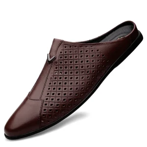 Large Size Men’s Solid Color Office Career Hollow-Out Cow Leather Loafer Slip-On Durable Breathable Party Autumn Season
