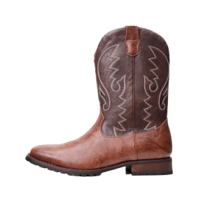 Large Size Retro Electric Embroidery Men’s Western Cowboy Boots New Square Head Thick Heel Chelsea Knight Style Ankle Rubber PU