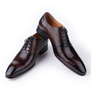 Latest Design Black Coffee Lace up Shoe Side Buckles Stylish Printed Autumn Wedding Men’s High end Genuine Leather