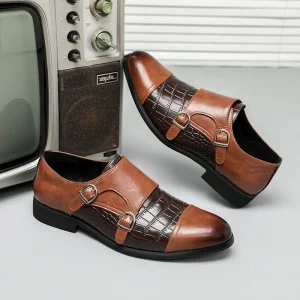 Latest Designs Buckle Strap Men’s Business Dress Shoes Pu Round Shoes Oxfords Largest Size Men Party Dress Shoes