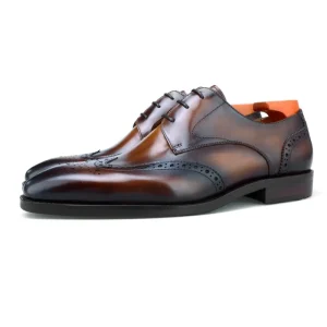 Latest Men W Shape Grain Full Brogue Derby Shoes Mens Lace up British Style Footwear Brown Hand Made Dress Shoes