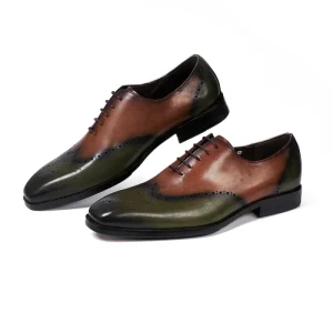 Leather Handmade Dress Man Office Shoes Lace up Mix Color Round Toe Business Wedding Formal Leather Shoes