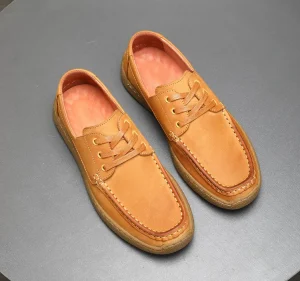 Leather Men’s Shoes Comfortable Soft Soles Wear-resistant Loafers with LACES Factory Retro Casual Leather Shoes
