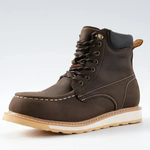 Leather Men’s Work Boots Dark Brown Safety Shoes Steel Toe Autumn Winter Summer Crazy Horse Design for Midsole