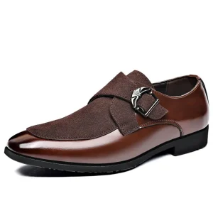 Leather Monk Strap Buckle Men’s Formal Office Shoes Fashion Dress Slip