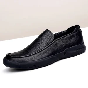 Leather Top Layer First Layer Cowhide Soft Leather Men’s Shoes Autumn All-match Comfortable Business Casual Slip-on Closure