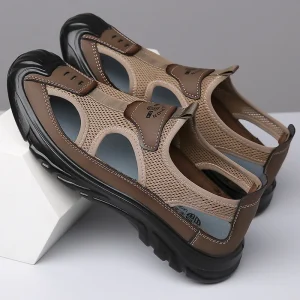 Leisure Breathable Men’s Sandals Hollow Mesh Hole Outdoor Non-slip Light Sports Casual Beach Shoes
