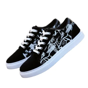 Leisure High Top Shoes Korean Version Student Stretch Fabric Breathable PU Men’s Casual Trend Youth Board Shoes