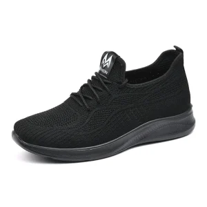 Light Weight PU Sole Men’s Knitted Upper Walking Shoes Black for Autumn