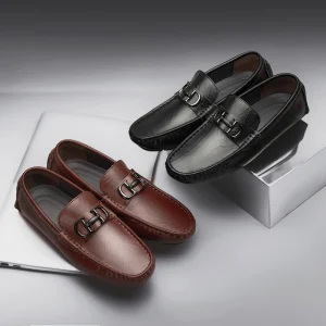 Lightweight Breathable Anti Slip Hard Wearing Men’s Genuine Leather Loafers Moccasin Gommino Slip On Shoes Rubber Outsole Spring