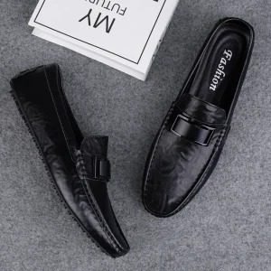 Lightweight Men’s Genuine Leather Loafers Slip-on Business Office Shoes with EVA Midsole Rubber Outsole & Slip Resistant