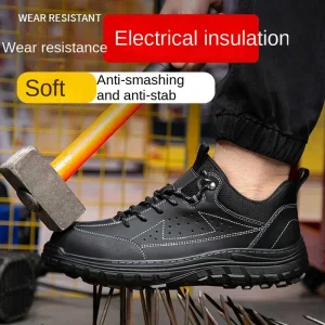 Lightweight Men’s Waterproof Steel Toe Safety Shoes Durable Sole Anti-Slip Industrial Work Boots for Summer for Factory Use