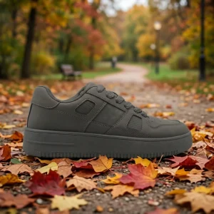 Lightweight Sports Shoes Lace Up Closure Artificial Leather Upper Mesh Casual Walking Sneakers