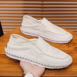 Linen Men’s Shoes Lazy Casual Old Beijing Cloth Slip-On Flat Breathable Fisherman PVC Outsole Summer Leisure